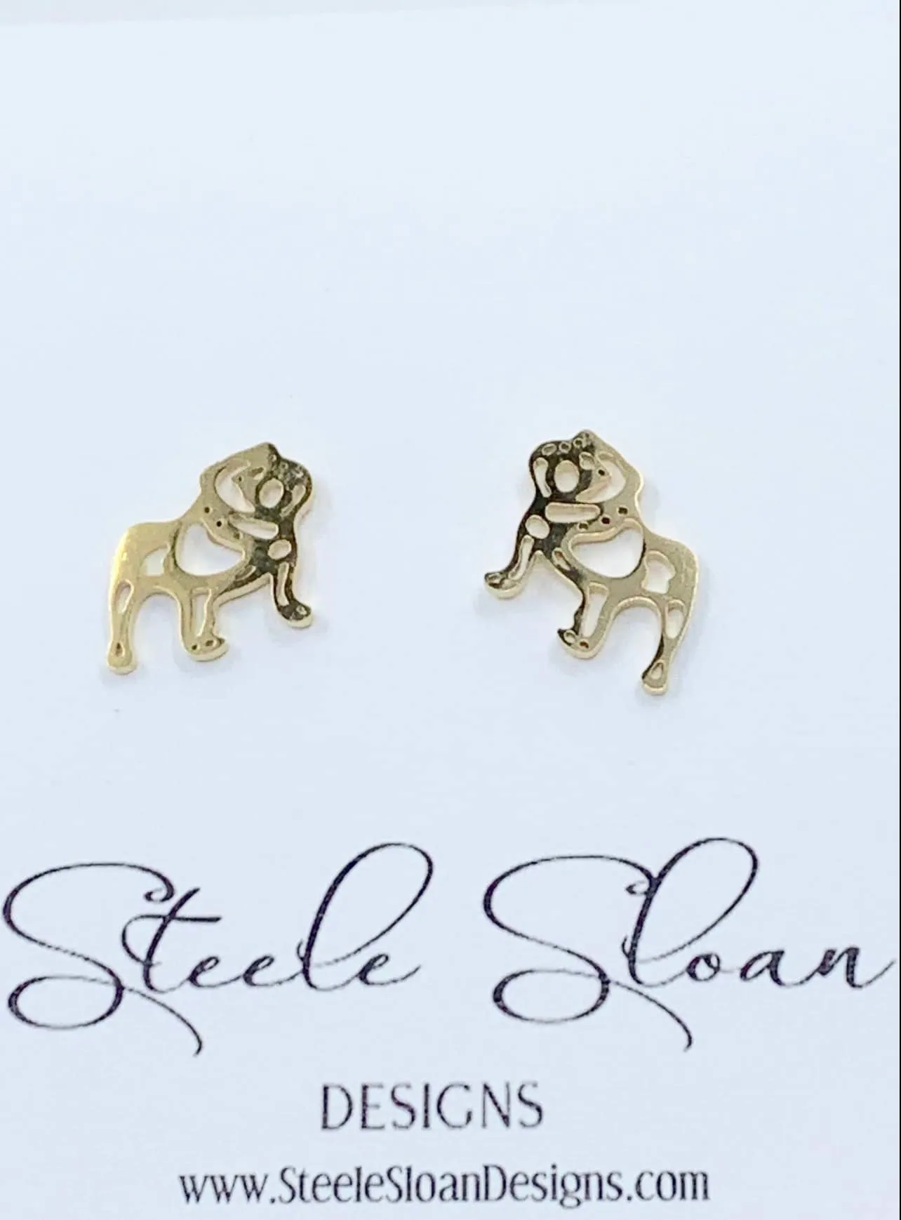 Gold stainless steel dog  stud earrings game day football georgia