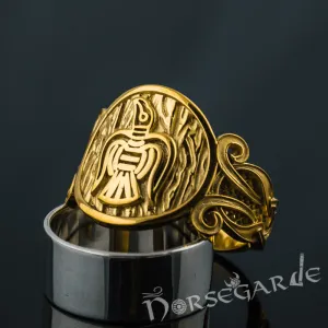 Handcrafted Raven Floral Ornament Ring - Gold