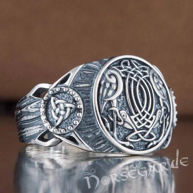 Handcrafted Sleipnir Druid Signet Ring - Sterling Silver