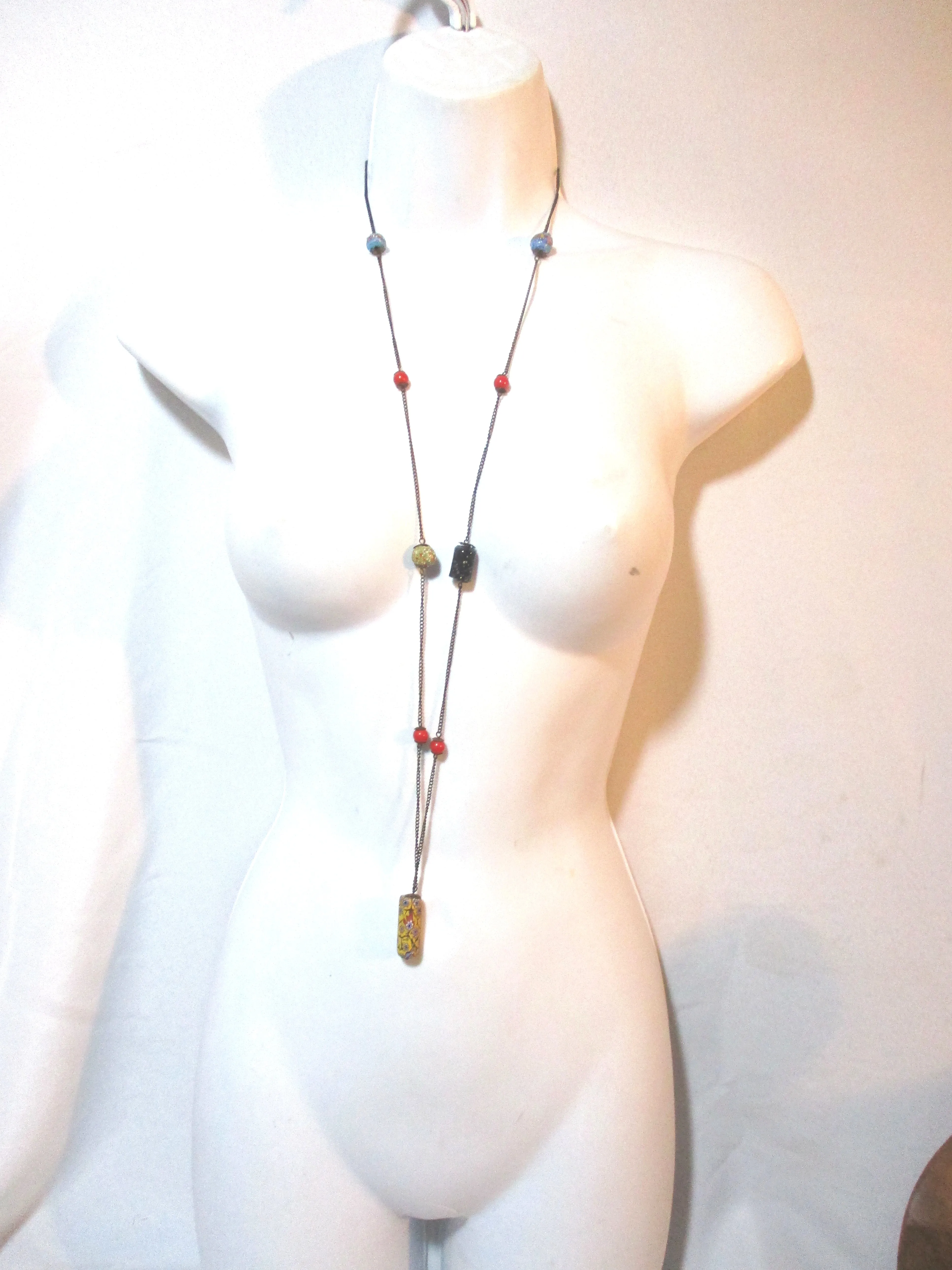 Handmade Lariat Beaded GLASS AFRICAN TRADE NECKLACE Strand