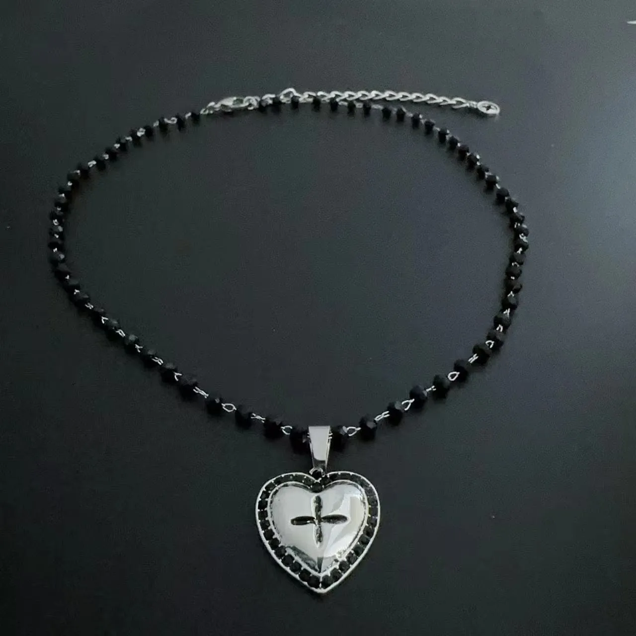 Heart cross beaded 2 pcs necklace