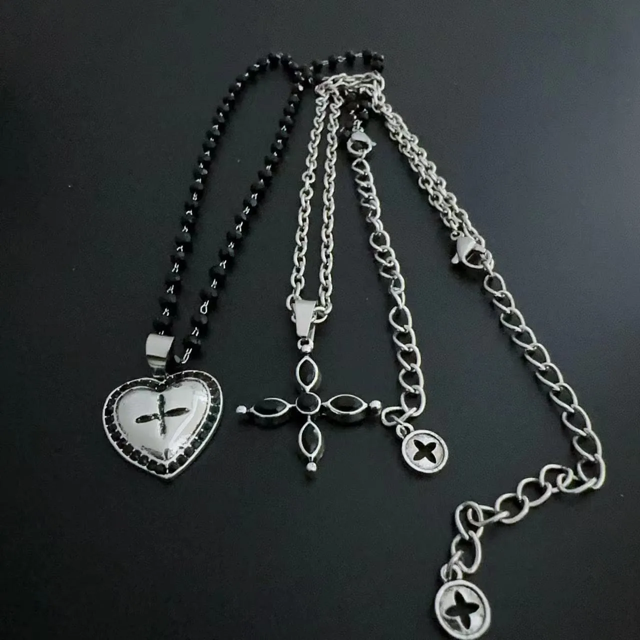 Heart cross beaded 2 pcs necklace