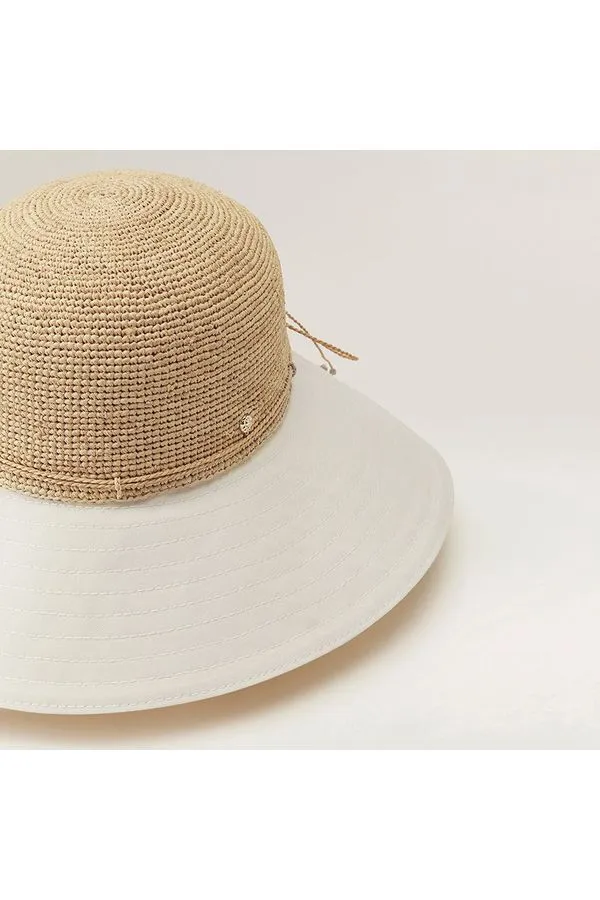 Helen Kaminski Kalola Crochet Raffia/Canvas Brim Hat | Nougat/Off White