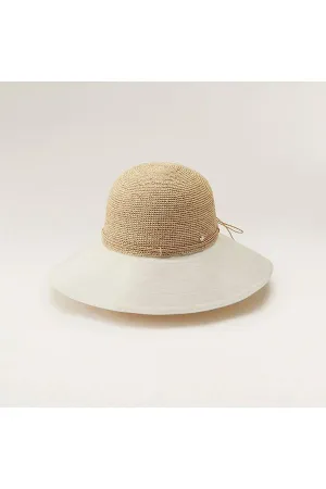 Helen Kaminski Kalola Crochet Raffia/Canvas Brim Hat | Nougat/Off White