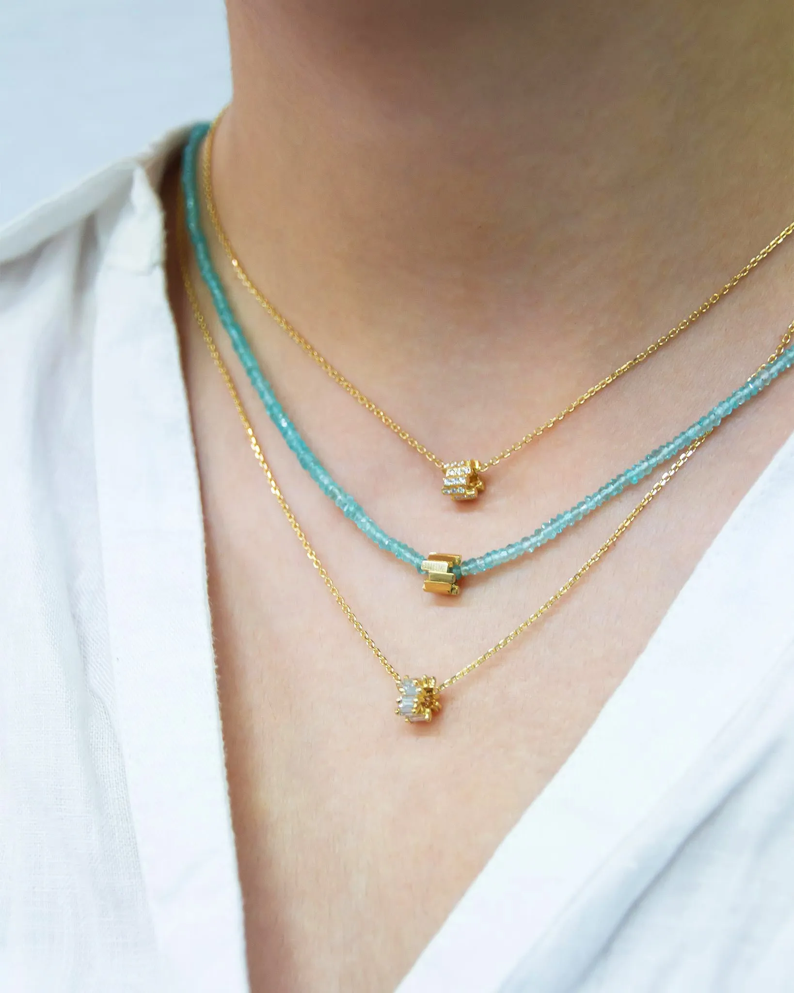 Infinite Beaded Apatite & Mini Golden Rondelle Necklace