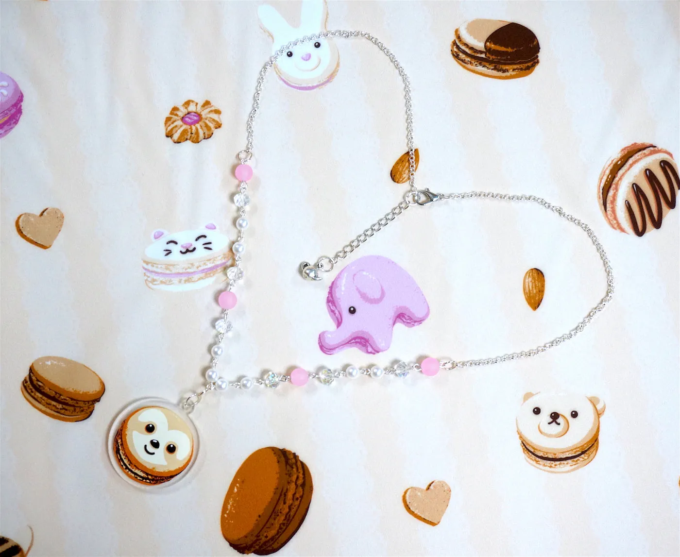 Instant Shipping! Sloth or Cat Lovely Macaron Necklace (2 Colors)