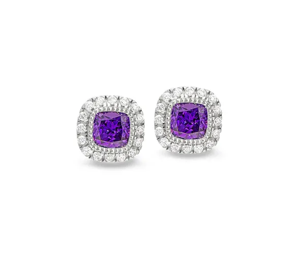 Kelly Waters Sterling Silver Simulated Amethyst & CZ Stud Earrings (SI3363)