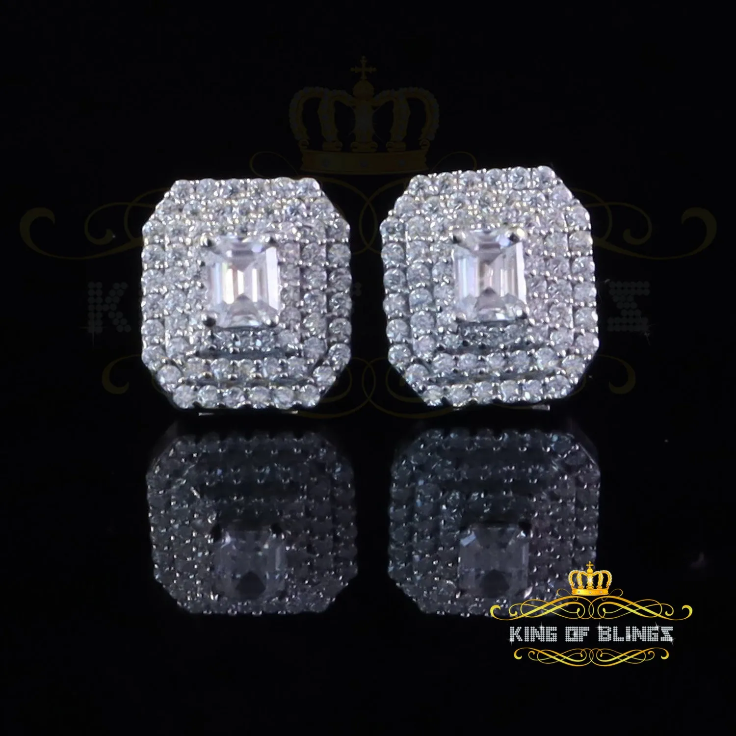 King of Bling's 1.10ct VVS 'D' Moissanite Men's/Womens 925 Silver White Octagonal Stud Earrings