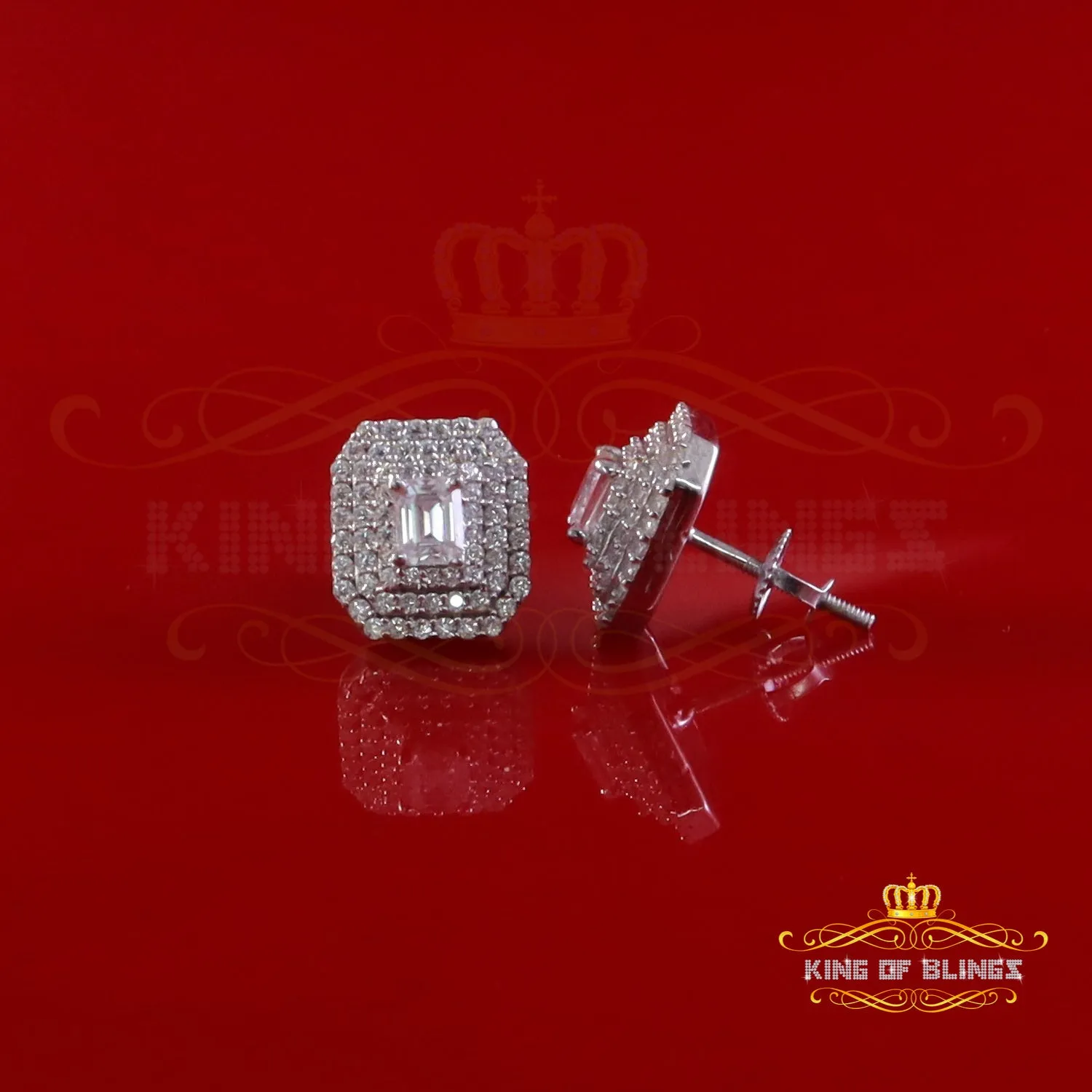 King of Bling's 1.10ct VVS 'D' Moissanite Men's/Womens 925 Silver White Octagonal Stud Earrings