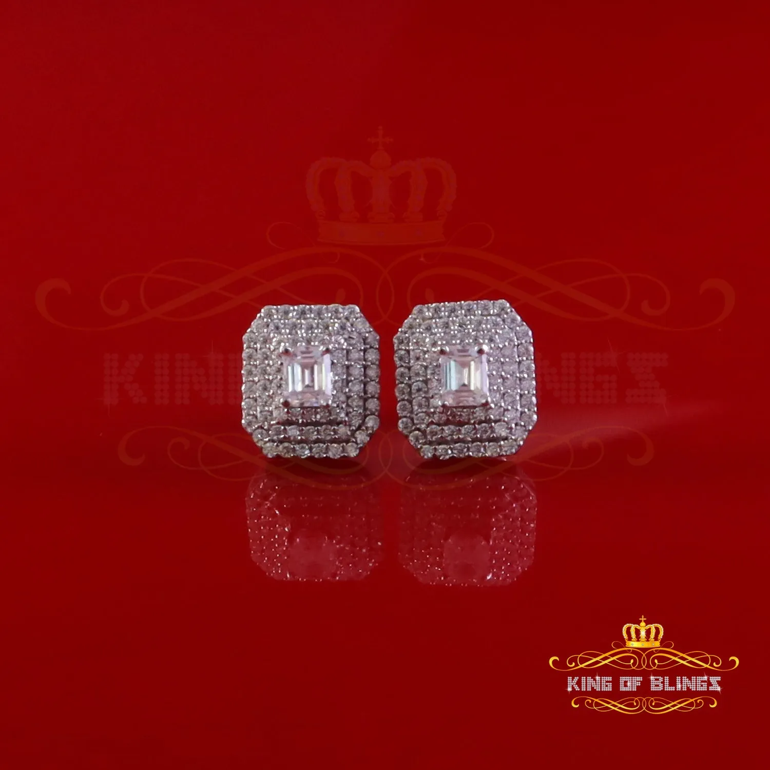 King of Bling's 1.10ct VVS 'D' Moissanite Men's/Womens 925 Silver White Octagonal Stud Earrings