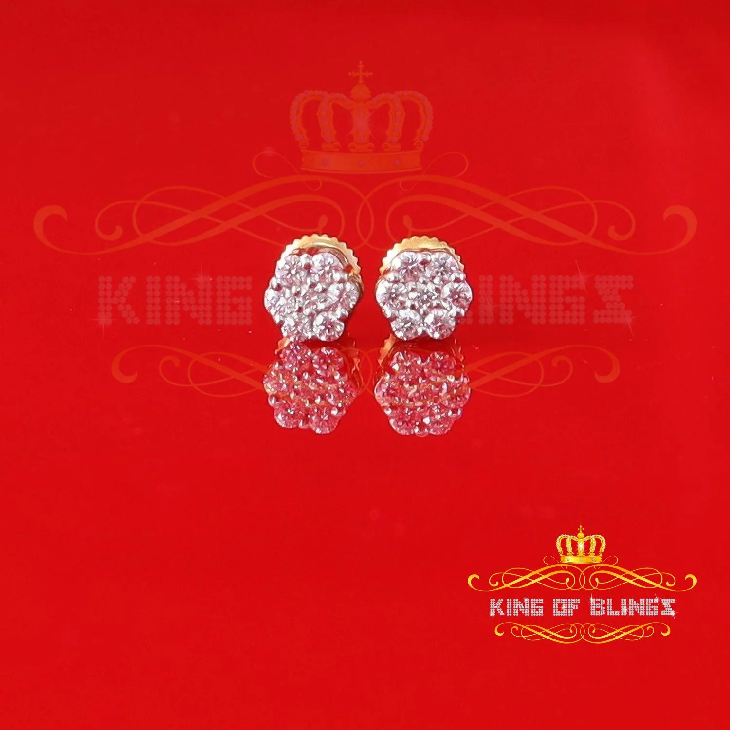 King  of Bling's Men's/Women's 925 Silver Yellow 0.25ct VVS 'D' Moissanite 7 Floral Stud Earrings