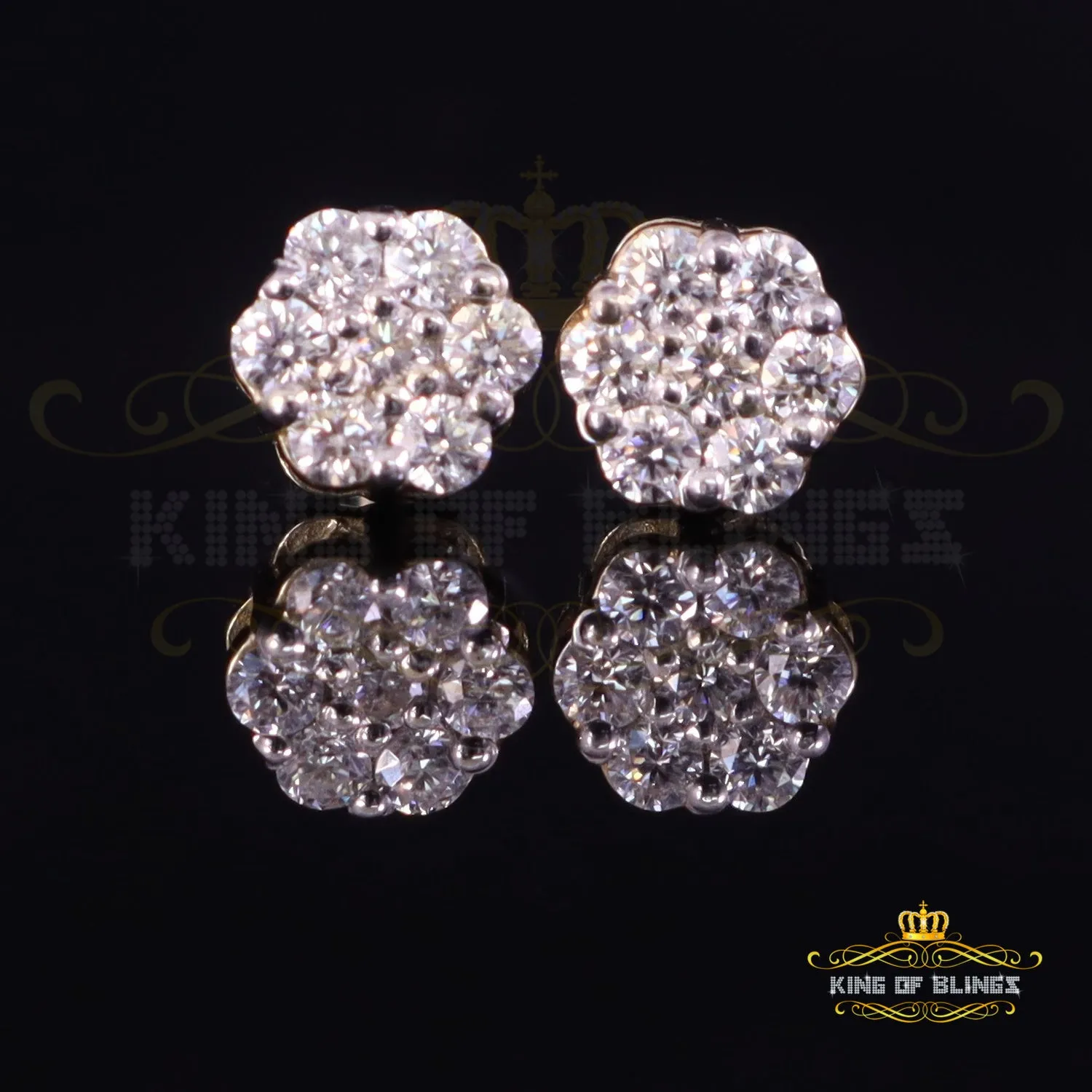 King  of Bling's Men's/Women's 925 Silver Yellow 0.25ct VVS 'D' Moissanite 7 Floral Stud Earrings