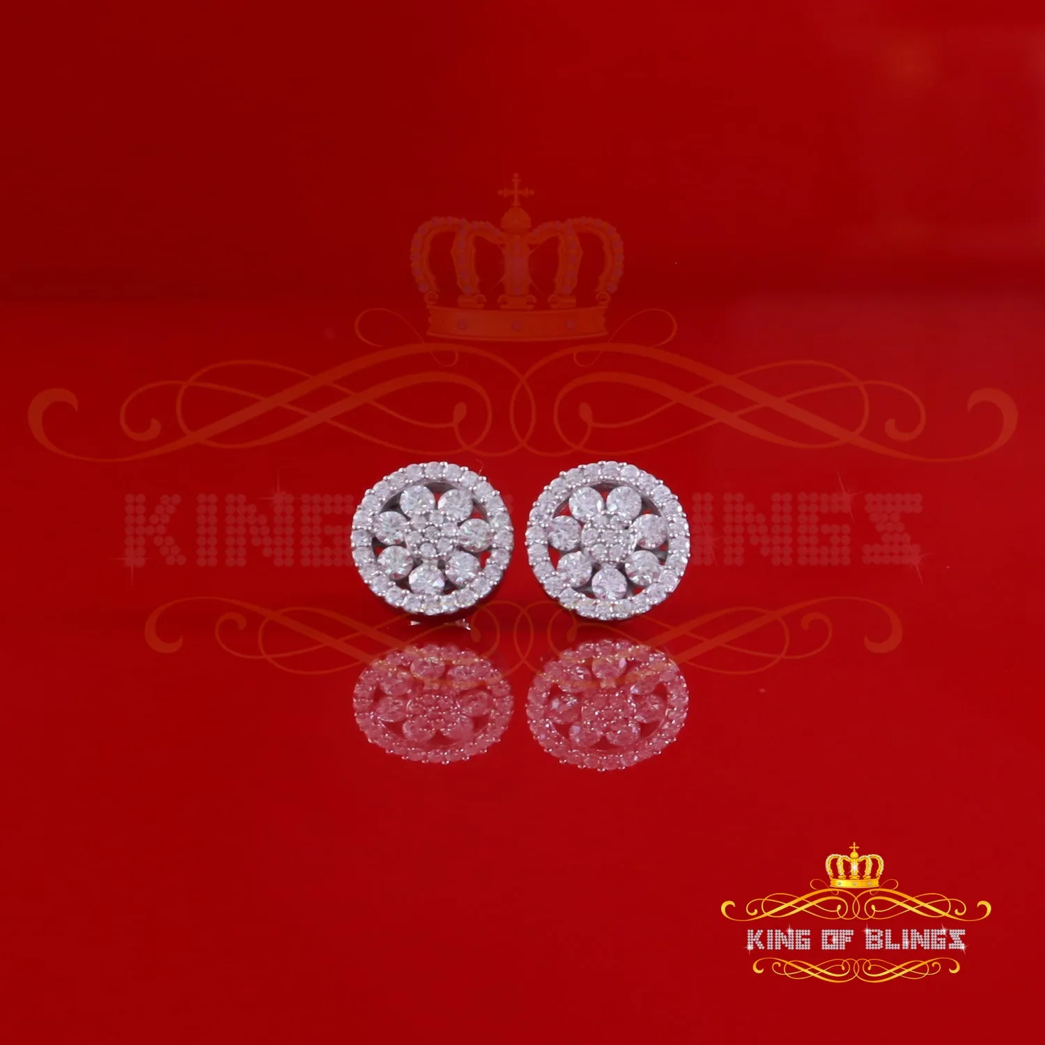 King of Bling's New Earrings 925 Silver White Big Flower Stud 1.50ct VVS D Moissanite Men/Womens