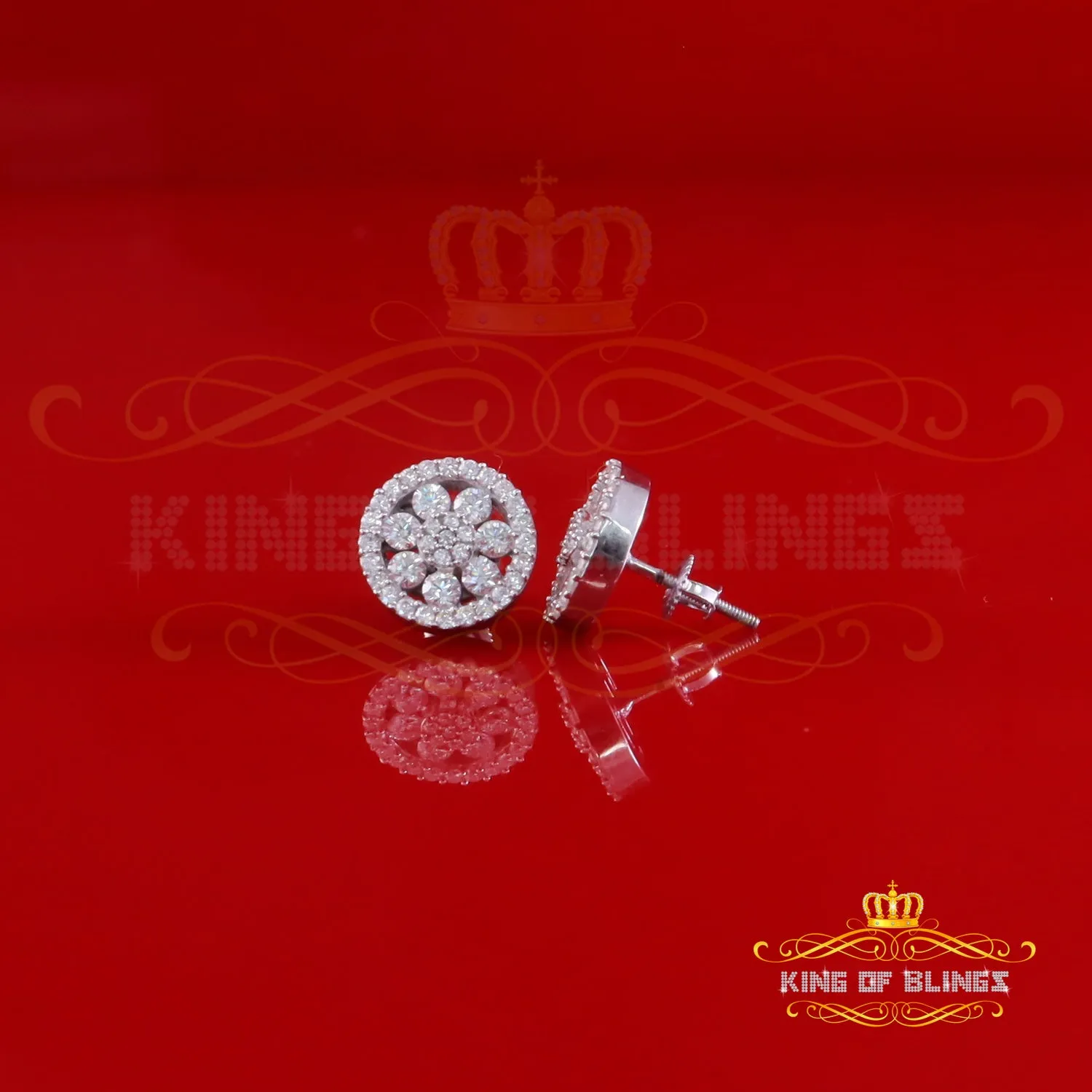 King of Bling's New Earrings 925 Silver White Big Flower Stud 1.50ct VVS D Moissanite Men/Womens