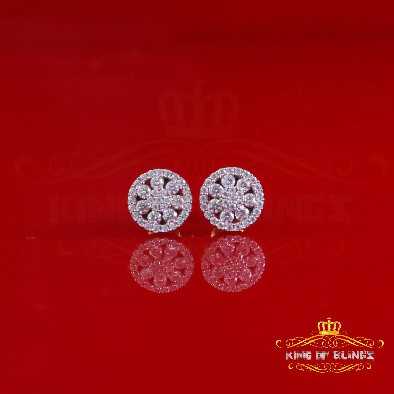 King  of Bling's New Yellow Floral 0.66ct VVS 'D' Moissanite Men/Womens 925 Silver Stud Earrings