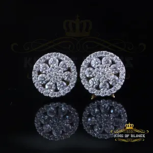 King  of Bling's New Yellow Floral 0.66ct VVS 'D' Moissanite Men/Womens 925 Silver Stud Earrings