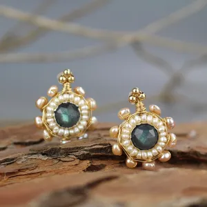 Labradorite Pearl Gold Filled Stud Earrings