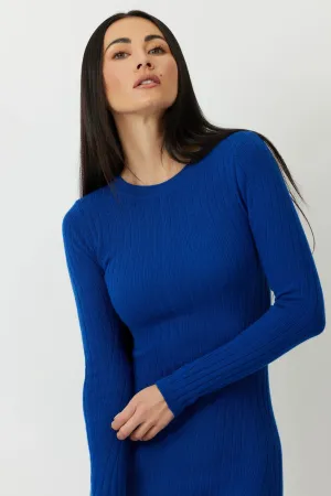 Lapis Blue Merino Wool Long Sleeve Ribbed Top | Cozy Elegance - Grey Ven