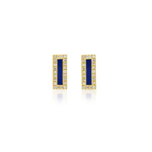 Lapis Inlay Bar Studs with Diamonds