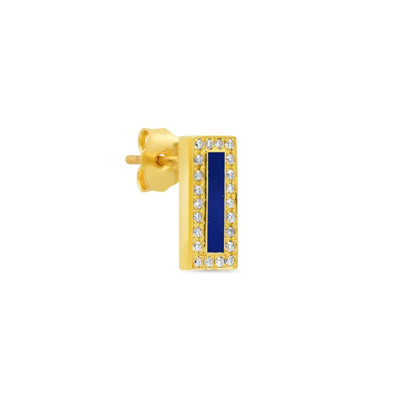 Lapis Inlay Bar Studs with Diamonds