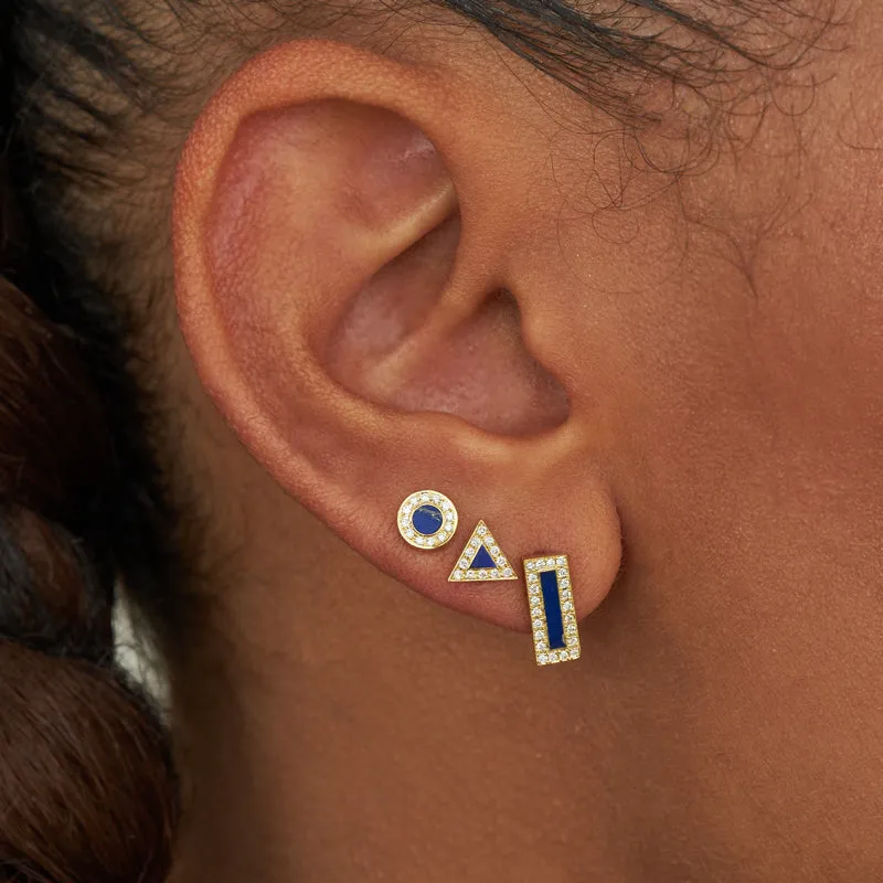 Lapis Inlay Bar Studs with Diamonds