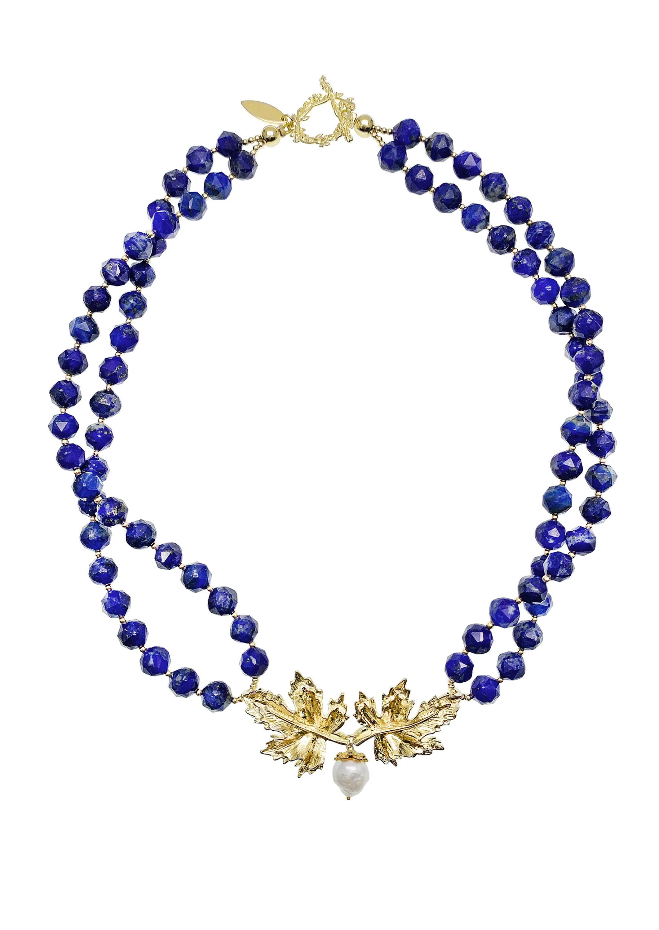 Lapis Stones With Leaf Charm Double Strands Necklace HN004