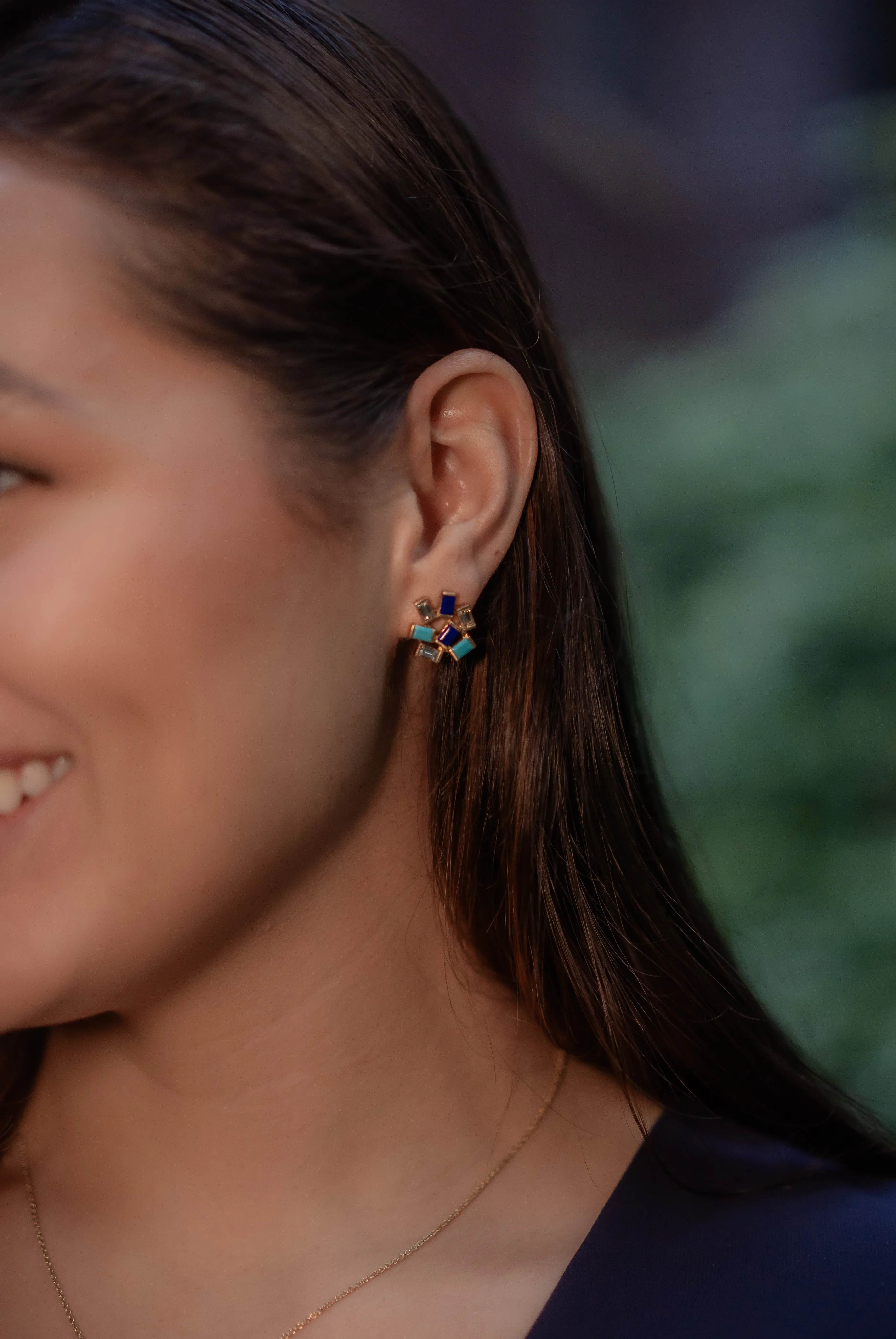 Large Jubilation Studs: Diamonds, Turquoise and Lapis