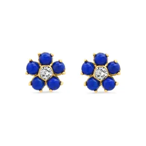 Large Lapis Flower Studs with Diamond Center