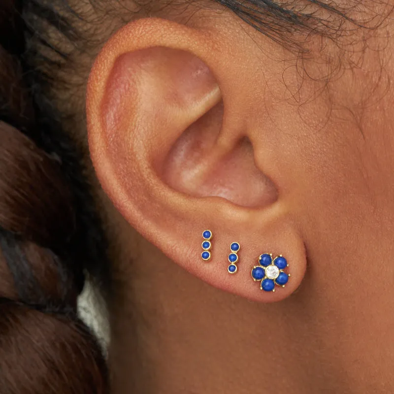 Large Lapis Flower Studs with Diamond Center