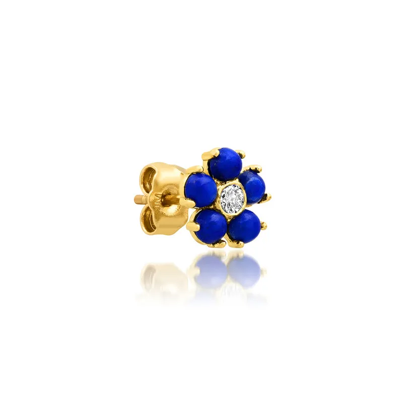 Large Lapis Flower Studs with Diamond Center