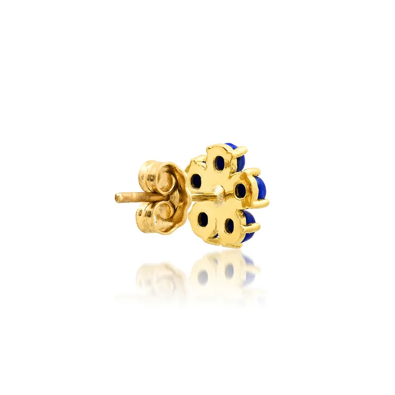 Large Lapis Flower Studs with Diamond Center