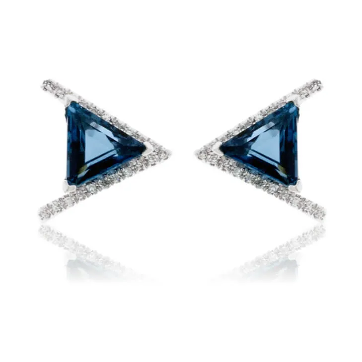 London Blue Topaz & Diamond Triangle Shaped Earrings