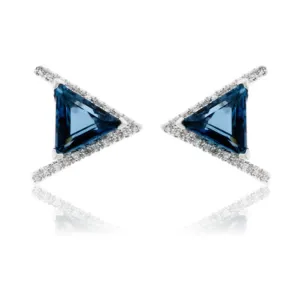 London Blue Topaz & Diamond Triangle Shaped Earrings