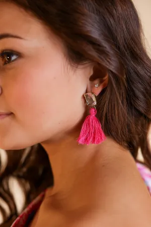 LOVE NOTES FUCHSIA TASSEL STUD EARRINGS