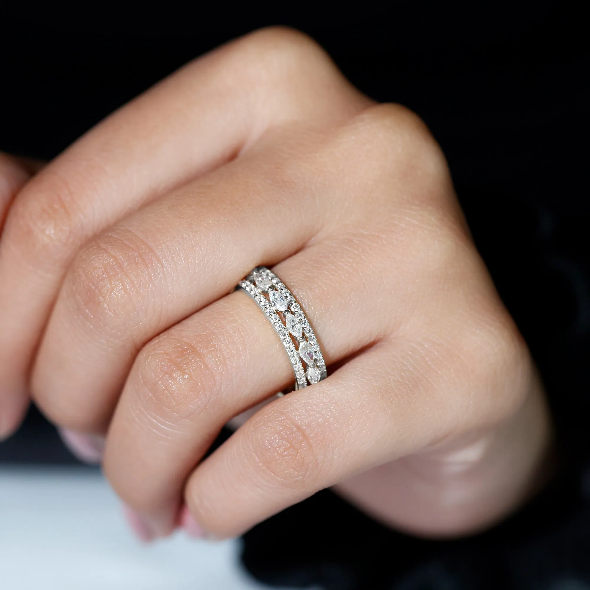 Marquise and Round Shape Moissanite Wedding Eternity Band Ring