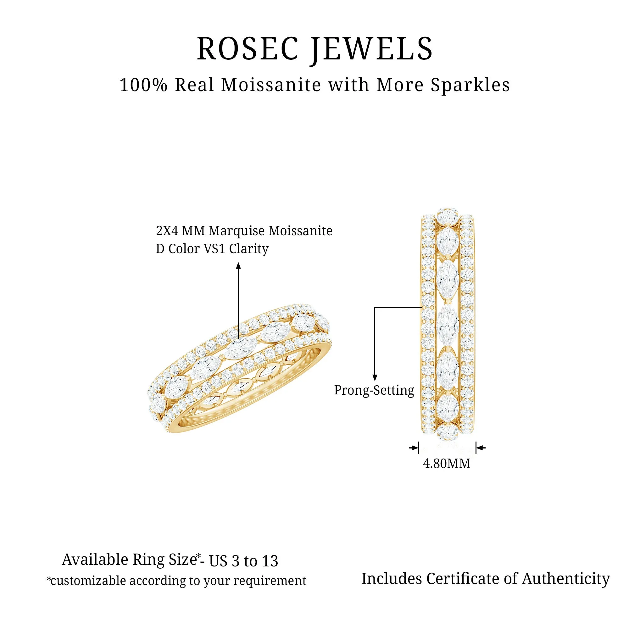 Marquise and Round Shape Moissanite Wedding Eternity Band Ring