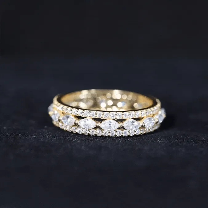 Marquise and Round Shape Moissanite Wedding Eternity Band Ring