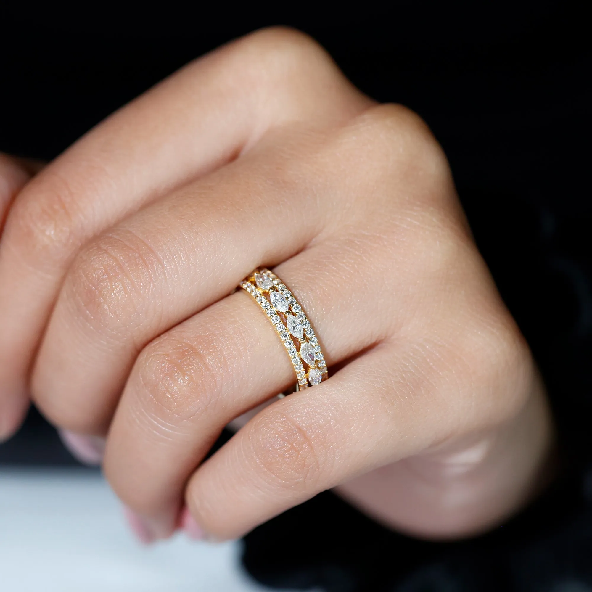 Marquise and Round Shape Moissanite Wedding Eternity Band Ring