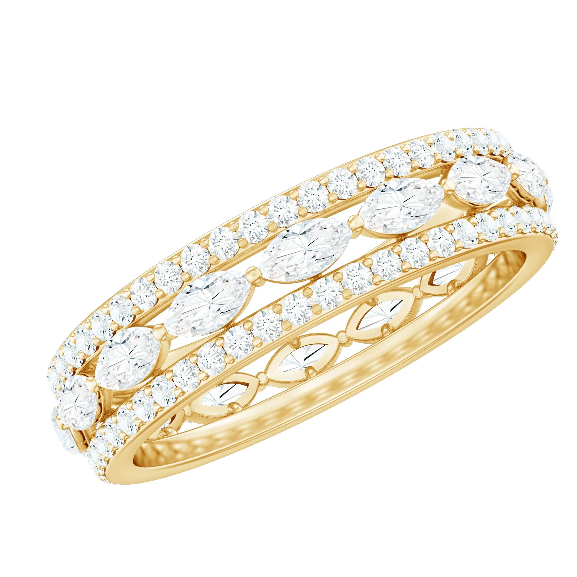 Marquise and Round Shape Moissanite Wedding Eternity Band Ring