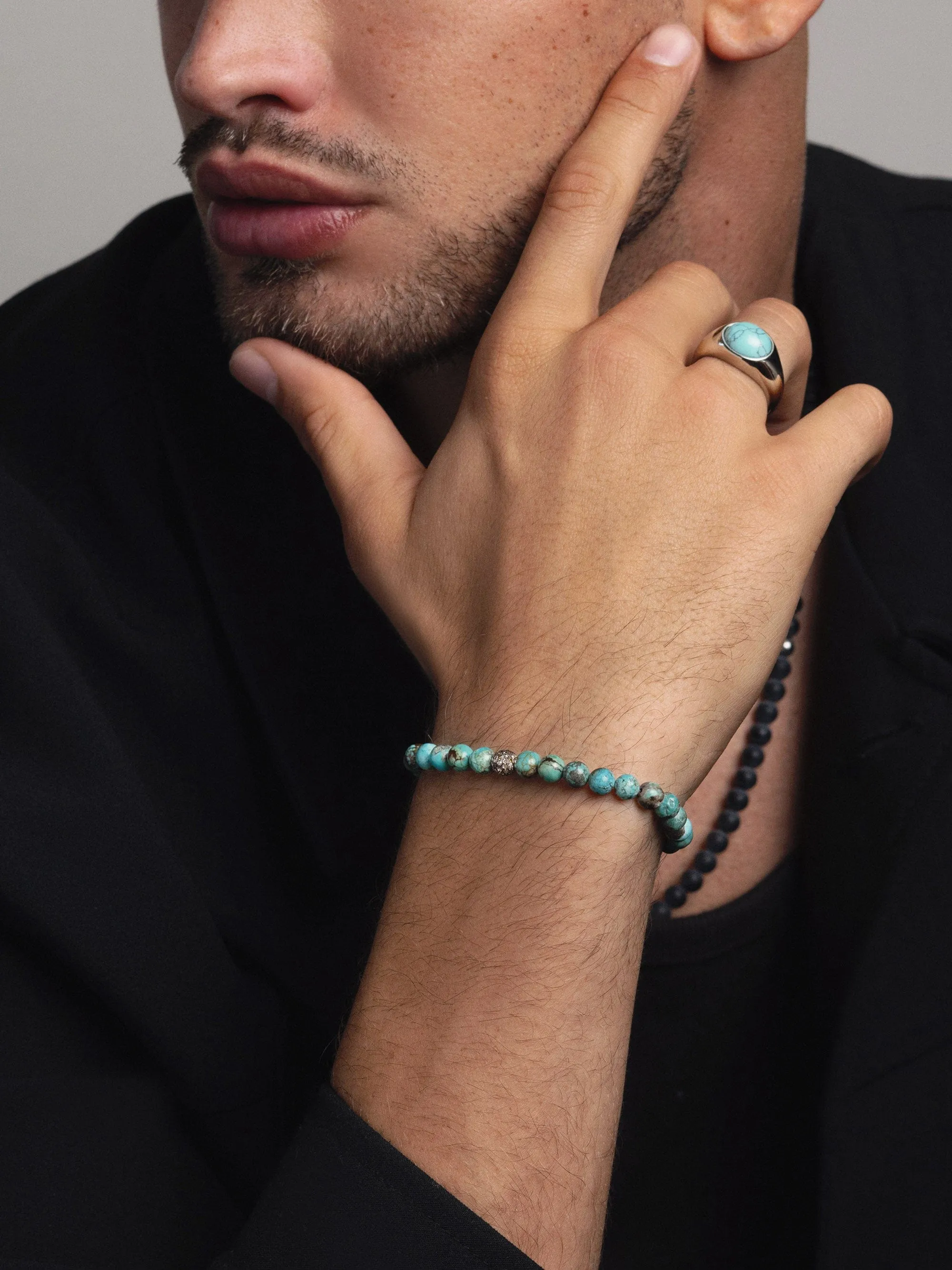 Men's Grey Diamond Wristband with Bali Turquoise