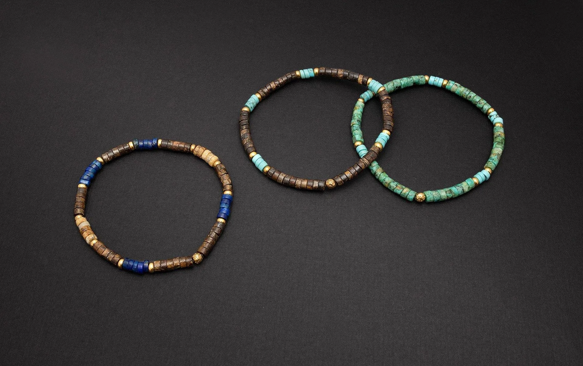 Men's Wristband with Blue Lapis, Jasper, Gold, and Coconut Heishi Beads