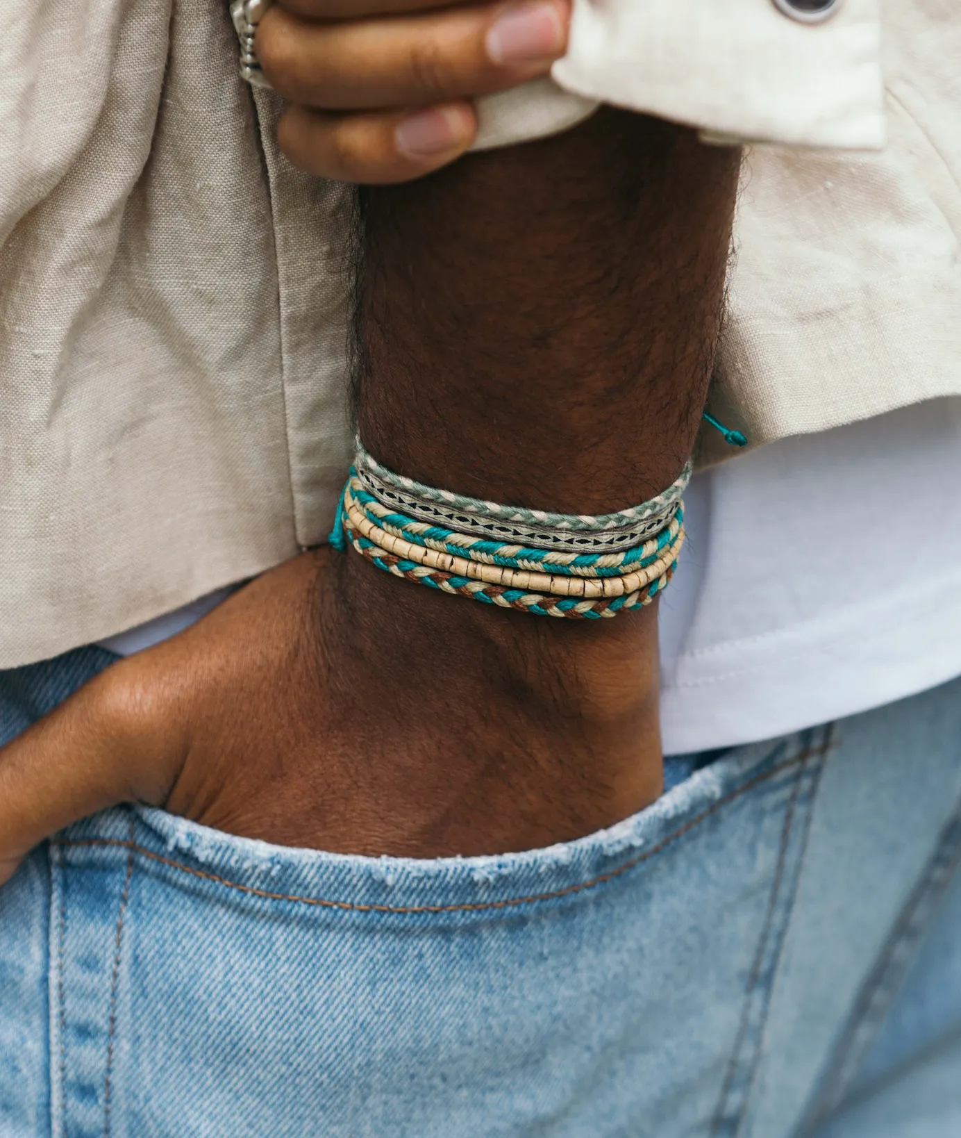 Mini Braided "Java" Bracelet (Cream/Turquoise)