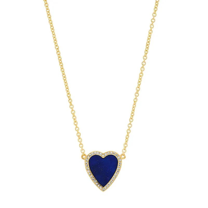 Mini Lapis Inlay Heart Necklace with Diamonds