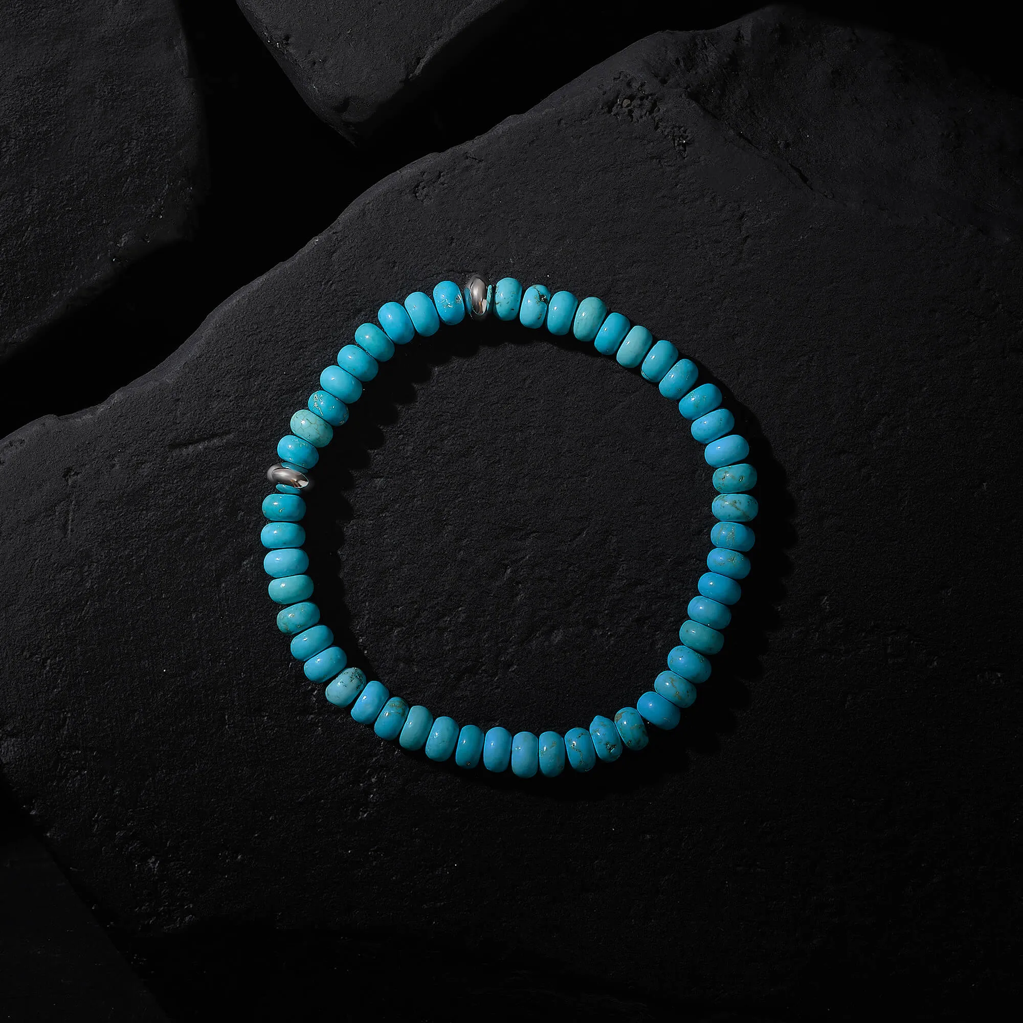 Minimal Turquoise Rondelle Beaded Bracelet in Silver