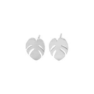 *Monstera Leaf Stud Earrings, Silver