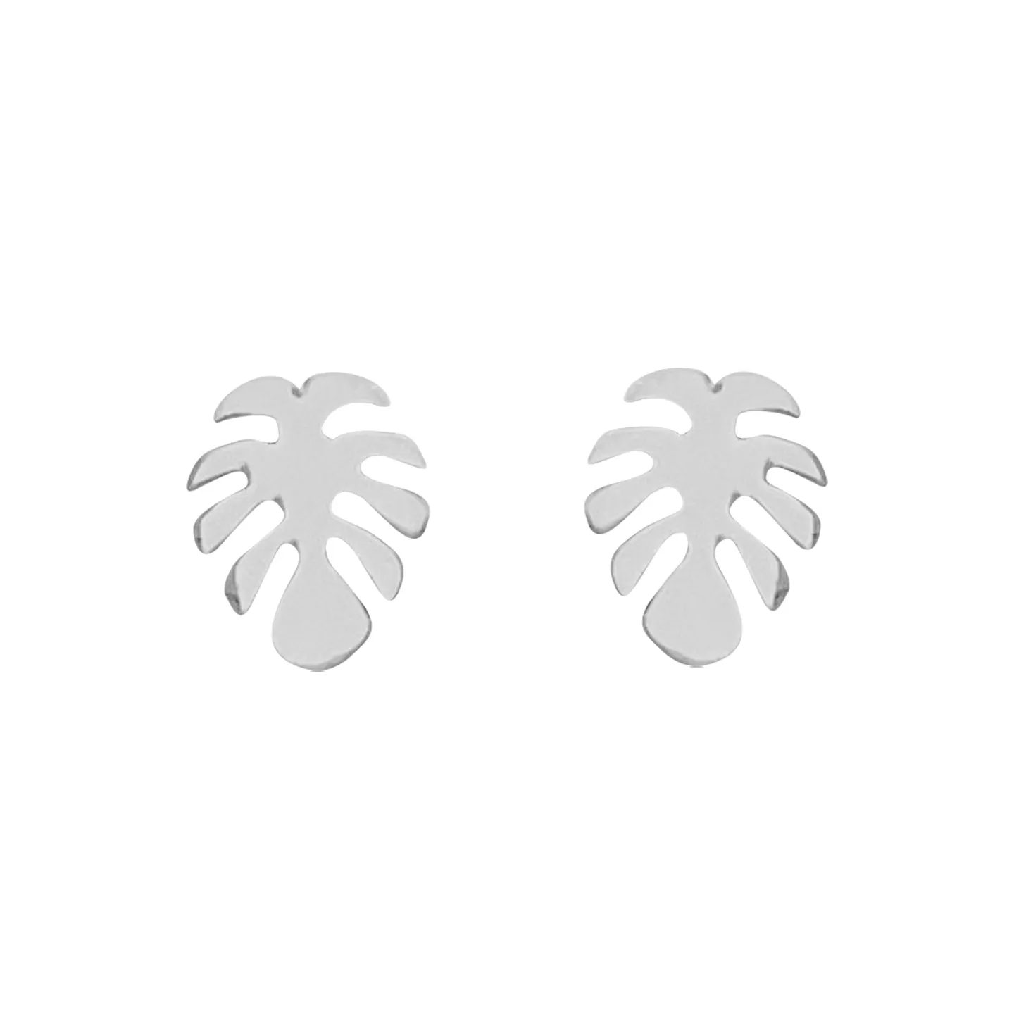 *Monstera Leaf Stud Earrings, Silver