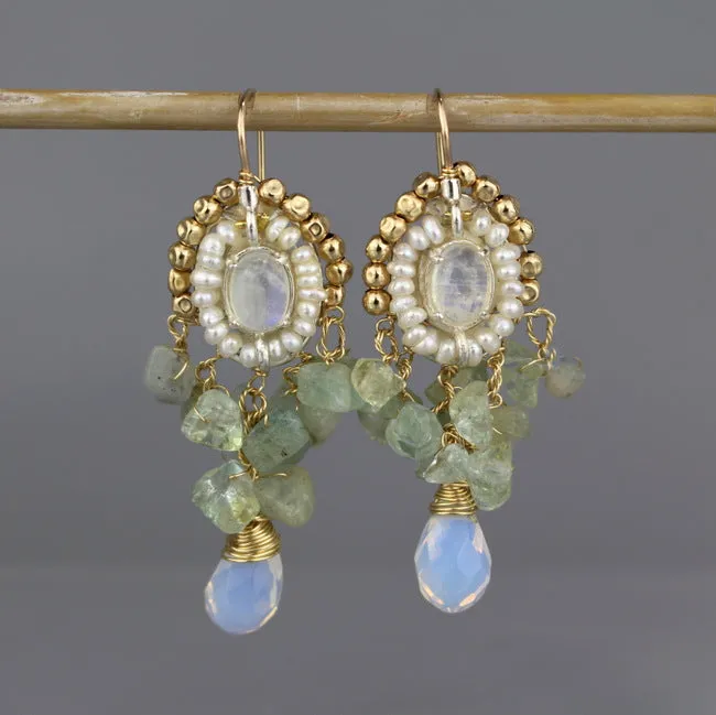 Moonstone Aquamarine Cherkes Earrings