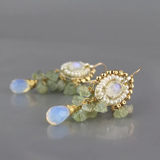 Moonstone Aquamarine Cherkes Earrings