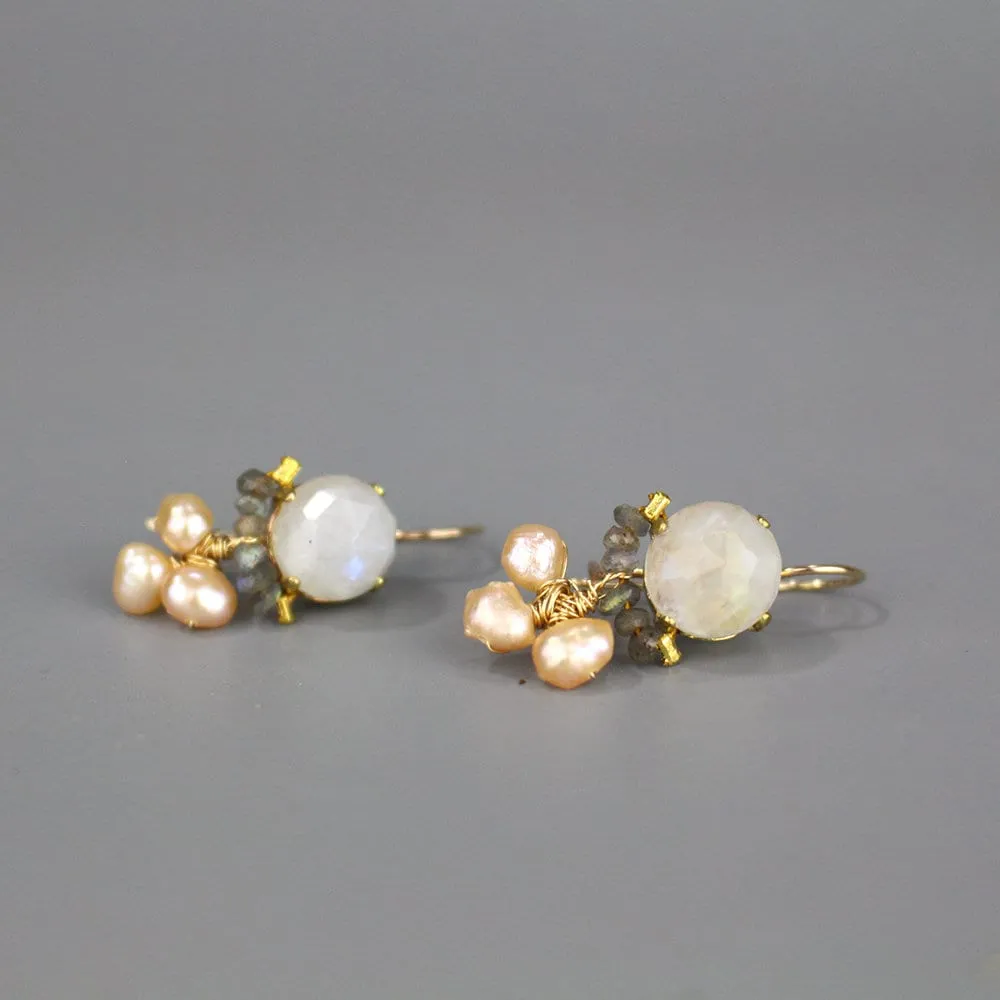 Moonstone Pearl Clover Earrings