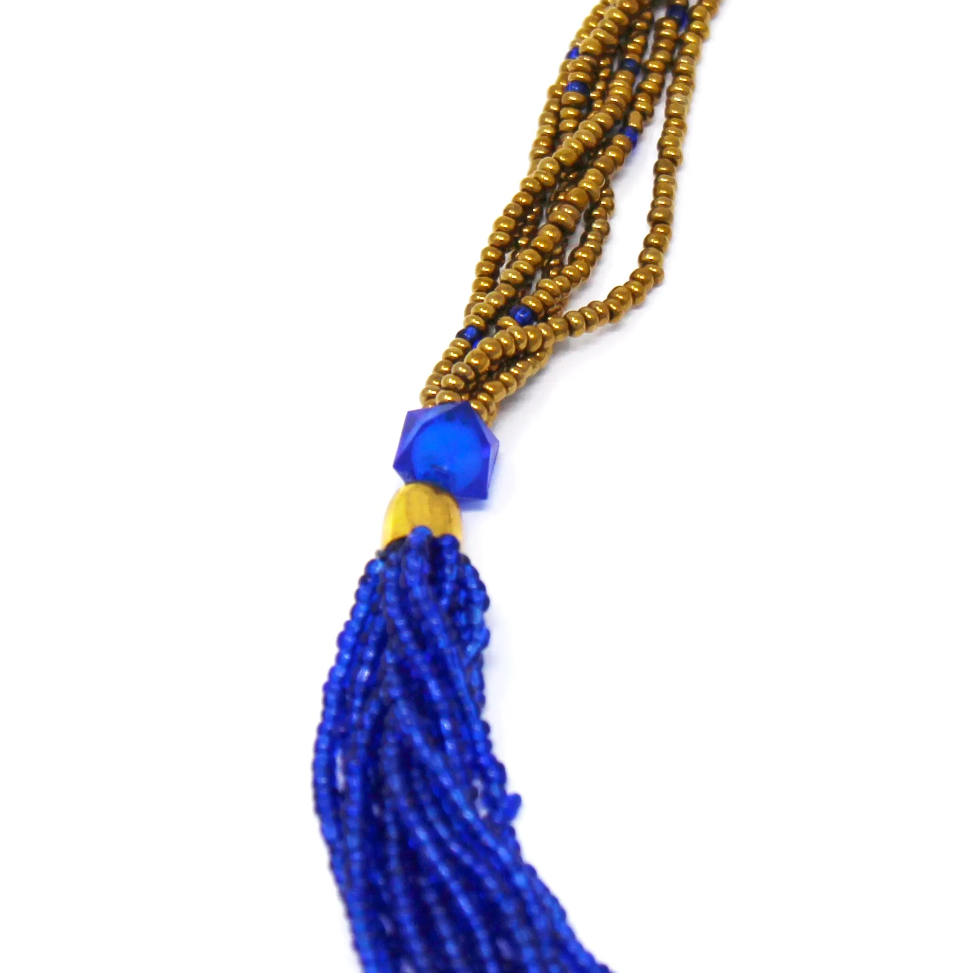 Multistrand Maasai Bead Necklace Lapis Blue and Gold